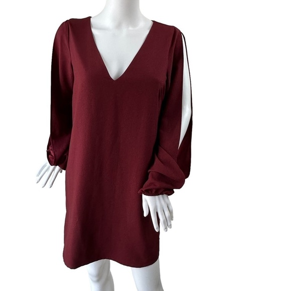 TOBI Open Sleeve Burgundy Chiffon V-Neck Dress, Medium - Picture 1 of 14